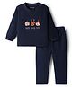 Kanvin Knit Full Sleeves Winter Wear Fleece Antipiling Polar T-Shirt & Lounge Pant Set With Animal Embriodery - Navy Blue