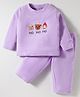 Kanvin Knit Full Sleeves Winter Wear Antipiling Polar Fleece   T-Shirt & Lounge Pant Set With Animal Embriodery - Voilet