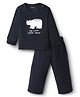 Kanvin Fleece Knit Full Sleeves Winter Night Suit Anti Pilling with Polar Bear Patch - Black