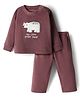Kanvin Fleece Knit Full Sleeves Winter Night Suit Anti Pilling with Polar Bear Embroidery - Pink
