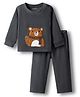 Kanvin Fleece Knit Full Sleeves Antipilling Winter Night Suit with Bear Patch - Charcoal Grey