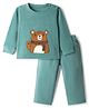 Kanvin Fleece Knit Full Sleeves Antipilling Winter Night Suit with Bear Patch Embroidery - Turquoise