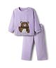 Kanvin Fleece Knit Full Sleeves Antipilling Winter Night Suit with Bear Patch Embroidery - Lilac