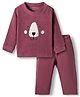 Kanvin Fleece Knit Full Sleeves Antipilling Winter Wear Night Suit With Animal Print - Dark Pink