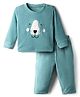 Kanvin Fleece Knit Full Sleeves Winter Night Suit Anti Pilling with Polar Bear Print - Sea Blue