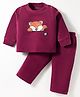 Kanvin Antipilling Polar Fleece Knit Full Sleeves Winter Night Suit with Fox Patch Detailing - Maroon