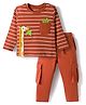 Babyoye 100% Cotton with Eco Jiva Finish Full Sleeves Striped T-Shirt & Pant Set with Giraffe & Leaf Patch - Brown