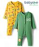 Babyoye 100% Cotton Knit Eco Jiva Finish Full Sleeves Rompers With Animal Print Pack of 2 - Green & Yellow