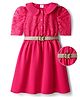 Hola Bonita Knit Half Sleeves Peter Pan Collar Frock with Belt with Lace Detailing - Dark Pink