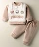Mom's pet Fleece Knit Full Sleeves Friends Text Patch Detailed Sweatshirt &  Joggers Set - Brown