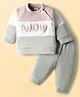 Mom's pet Fleece Knit Full Sleeves Wow Text Designed Sweatshirt With Joggers Set - Green