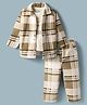 Mom's pet Fleece Knit Full Sleeves Checked Shirt & Pant Set With Tee - Brown