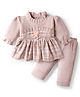 Mom's pet Fleece Knit Full Peasant Sleeves Checked Dress With Pant - Peach