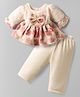 Mom's pet Fur Knit Full Bell Sleeves Floral Patch & Bow Applique Detailed Dress With Pant - Pink
