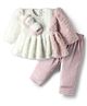 Mom's pet Fur Knit Bow Applique Designed Dress With Pant - Cream Colour