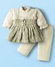 Mom's pet Fleece Knit Full Peasant Sleeves Checked Dress With Pant - Beige