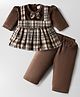 Mom's pet Fleece Knit Full Sleeves Checked Dress With Pant - Brown