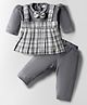 Mom's pet Fleece Knit Full Sleeves Checked Dress With Pant - Grey