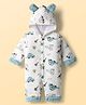Mom's pet Fleece Knit Full Sleeves Cars Printed Hooded Romper - Blue