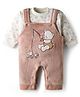 Mom's pet Fleece Knit Teddy Bear Designed Dungaree With Full Sleeves Tee - Onion Pink