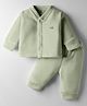 Mom's pet Velvet Knit Full Sleeves Solid Sweatjacket & Joggers Set - Green