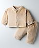 Mom's pet Velvet Knit Full Sleeves Solid Sweatjacket & Joggers Set - Brown