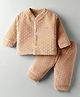 Mom's pet Velvet Knit Full Sleeves Striped & Geometric Printed Tee With Joggers Winter Wear Set - Brown