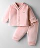 Mom's pet Velvet Knit Full Sleeves Solid Tee & Joggers Winter Wear Set - Pink