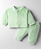 Mom's pet Velvet Knit Full Sleeves Solid Tee & Joggers Winter Wear Set - Green