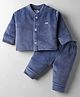 Mom's pet Velvet Knit Full Sleeves Solid Tee & Joggers Winter Wear Set - Dark Blue