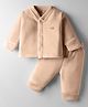 Mom's pet Velvet Knit Full Sleeves Solid Tee & Joggers Winter Wear Set - Brown