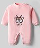 Mom's pet Velvet Knit Full Sleeves Baby Deer Face Embroidered Romper - Pink
