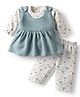 Mom's pet Fleece Knit Solid Dress With Full Sleeves Floral Printed Tee & Pant Set - Blue