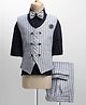 Rikidoos Cotton Woven Full Sleeves Striped 3 Piece Coordinating Party Suit Set With Bow - Navy & Light Blue