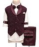 Rikidoos Cotton Woven Full Sleeves Textured 3 Piece Party Suit Set With Bow - White & Dark Maroon