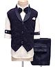 Rikidoos Cotton Woven Full Sleeves Textured 3 Piece Party Suit Set With Bow - White & Navy Blue
