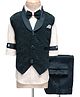 Rikidoos Cotton Woven Full Sleeves Textured 3 Piece Party Suit Set With Bow - White & Peacock Green