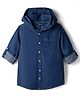 Pine Kids Denim Woven Full Sleeves Solid Color Hooded Shirt - Navy Blue