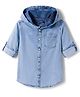 Pine Kids Denim Woven Full Sleeves Hooded Washed Shirt - Blue