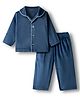 Kanvin Velour Knit Full Sleeves  Winter Solid Color Co-ord Night Suit - Navy Blue