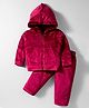 Kanvin Knit Full Sleeves Solid Color Hooded Co-ords Winter Wear Suit with Kangaroo Pocket - Wine