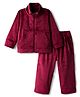 Kanvin Velour Knit Full Sleeves Winter Wear Solid Colour Co-Ords Front Open Sweatshirt with Kangaroo Pockets & Lounge Pant Set - Wine