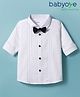 Babyoye 100% Cotton Solid Dyed Full Sleeves Party Shirt With Bow - White