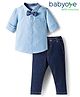 Babyoye 100% Cotton Woven  Solid Dyed Full Sleeves Shirt & Trouser with Checks & Bow - Blue & Light Blue