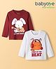 Babyoye 100% Cotton Knit Full Sleeves T-Shirts with Bunny & Pumpkin Print Pack of 2 - Dark Red & White