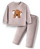 Kanvin Knit Full Sleeves Winter Night Suit with Animal Patch Embroidery - Grey