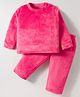 Kanvin Fur Knit Full Sleeves Winter Wear Sweatshirt & Lounge Pant Set - Dark Pink