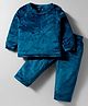 Kanvin Fur Knit Full Sleeves Winter Wear Sweatshirt & Lounge Pant Set - Teal Blue