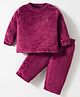 Kanvin Fur Knit Full Sleeves Winter Wear Sweatshirt & Lounge Pant Set - Wine
