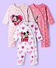 Babyhug Disney Interlock Knit Full Sleeve Rompers with Heart Minnie & Mickey Mouse Graphics Pack of 3 - Pink & White